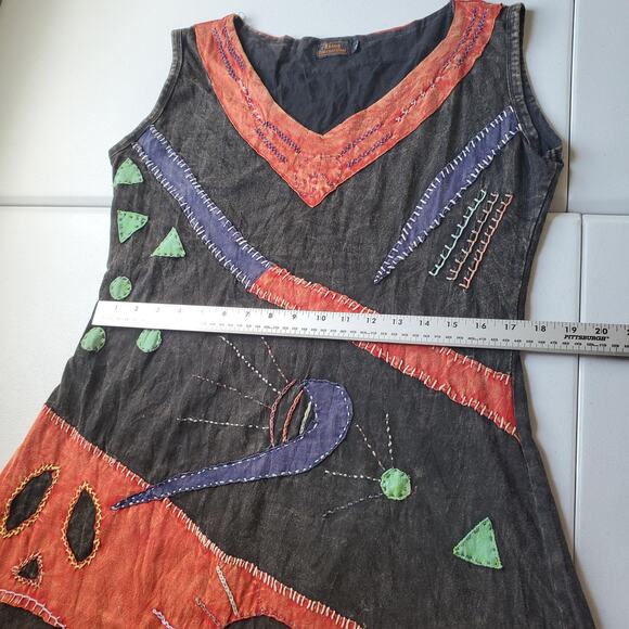 Rising International Dress Womens Large Black Boho Hippie Embroidered Sundress - Picture 5 of 8